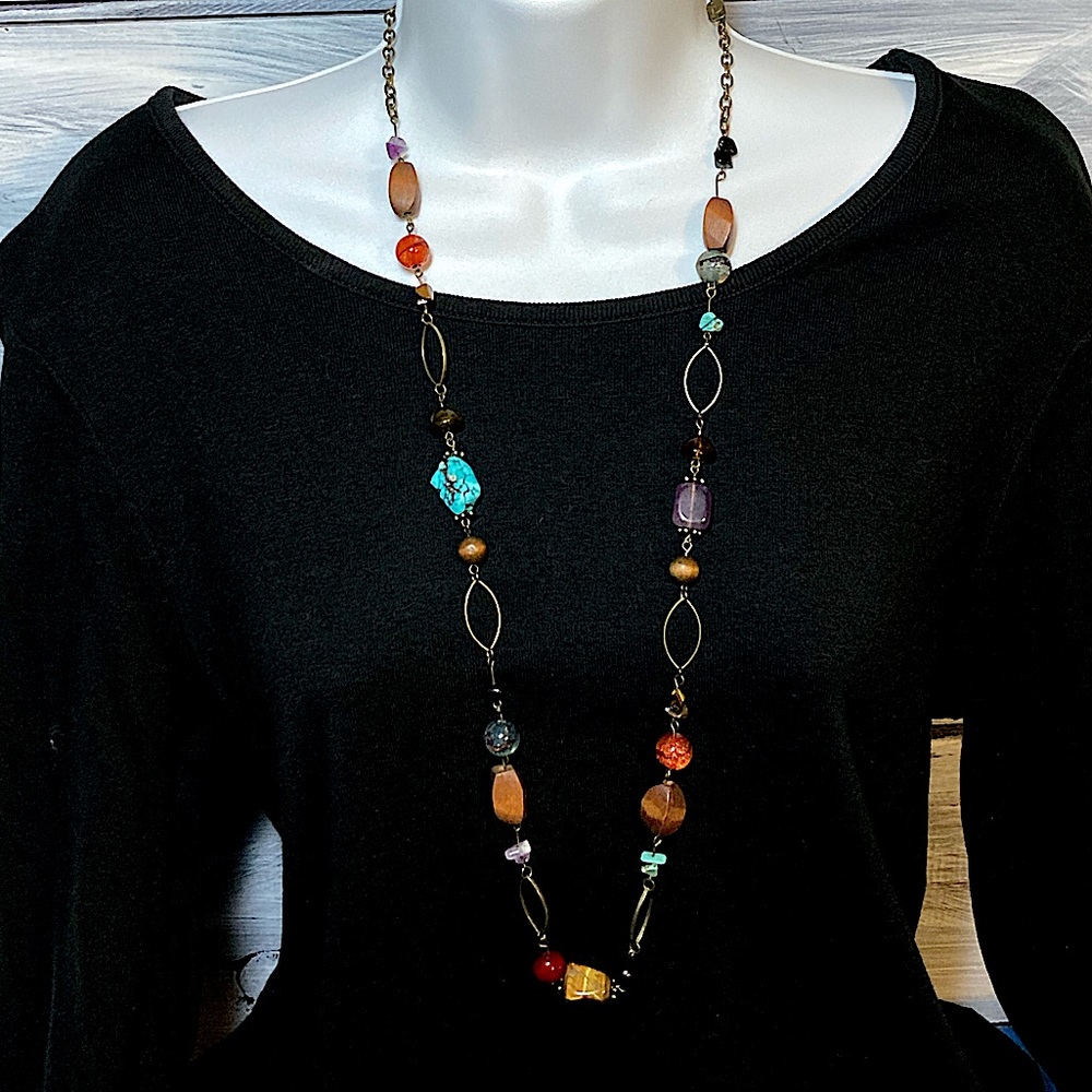 VNTG LONG MULTI SEMI-PRECIOUS ROCK NECKLACE BY YOU & I